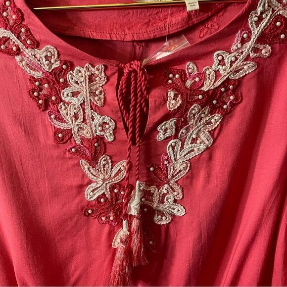 Soft Surrounding Floral Crush Beaded Embroidered Boho Tunic Embellished Top NWT - Picture 13 of 14